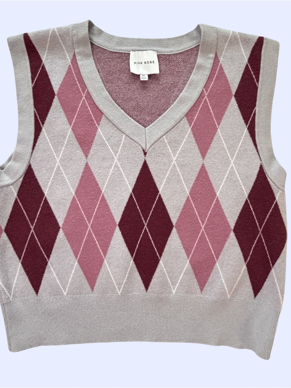 Pink Rose Textured Knit Top - Dusty Rose & Light Gray Trim